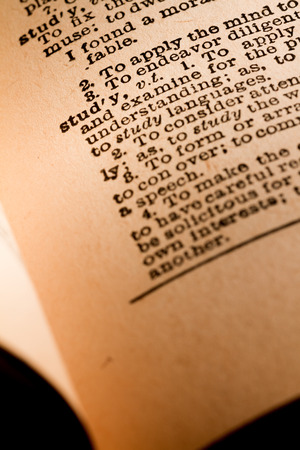 October 1st, 2015 - Montreal, Canada. Close-up of an Old 1945 Webster Vintage Dictionary showing the Word Studyのeditorial素材