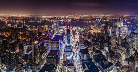 NEW YORK, USA - October 17, 2016. New York, Manhattan Aerial View at Night form the Empire State Buildingのeditorial素材