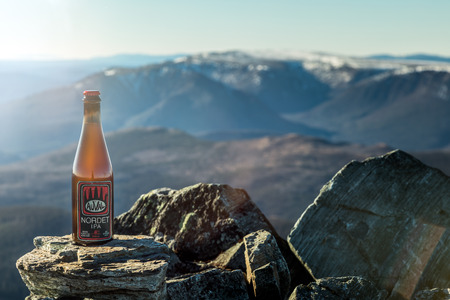 GASPE, CANADA - NOVEMBER 19, 2016. Auval is the The Highest Rated Brewery in Canada. Picture Taken on top of the Richardson Mountain in the Gaspe National Park.のeditorial素材