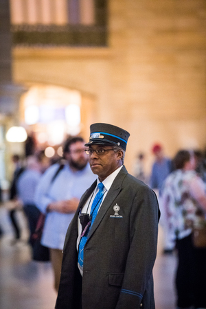 NEW YORK, USA - October 18, 2016. Grand Central Subway Station Security Agent in Manhattan on a buzy Day at around 4PMのeditorial素材