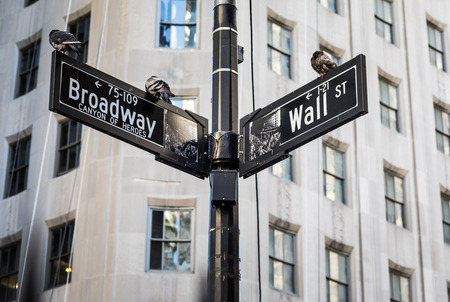NEW YORK, USA - October 14, 2016. Wall Street Sign in Manhattan City, New Yorkのeditorial素材