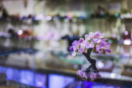 Precious Amethyst Stone Tree in a Jewelry Commerceの写真素材