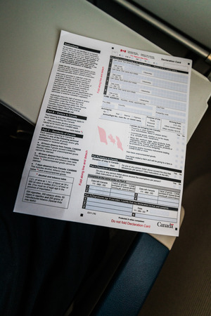 MONTREAL, CANADA _ Circa March 2017. Official Declaration Card to Fill in the Airplane before Arrival to Montrealのeditorial素材