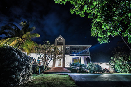 SAN ANDRES ISLAND, Colombia _ Circa March 2017. Huge Villa Rented by Tourists during a Clear Sky full of Stars in March on San AndrÃ©s Island.のeditorial素材