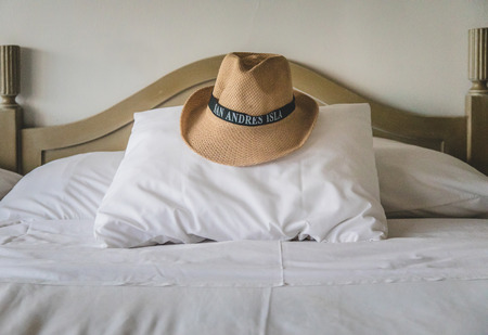 Hat on the Bed of a All-Inclusive resort of San Andres Islandの写真素材