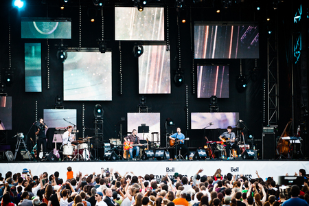 MONTREAL, CANADA _ June 20th, 2013. 3 Gars Suâl Sofa Performing on an Outdoor Scene of the Montreal Francofolies, a French Music Festival Downtown at the Place-Des-Arts during the Summer.のeditorial素材