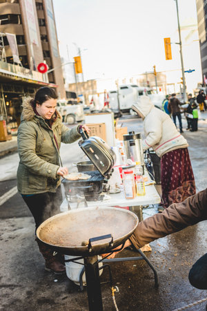 Ottawa, Ontario, Canada - January 31 2022. Free Food Stand and help for Truckers of the Convoy for...