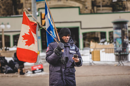 Ottawa, Ontario, Canada - January 30 2022. Protesters in Ottawa Convoy for Freedom 2022 Protesting...