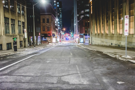Ottawa, Ontario, Canada - February 10, 2022. Empty Blocked Street at Night During Freedom Convoy Protestのeditorial素材