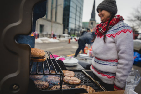 Ottawa, Ontario, Canada - February 11, 2022. People Making Food for Truckers and Protesters During Freedom Convoy Protest in Ottawa.のeditorial素材