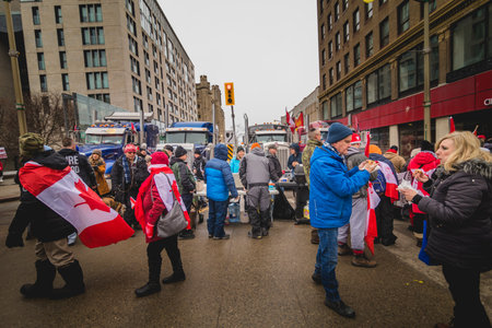 Ottawa, Ontario, Canada - February 11, 2022. People Making Food for Truckers and Protesters During Freedom Convoy Protest in Ottawa.のeditorial素材