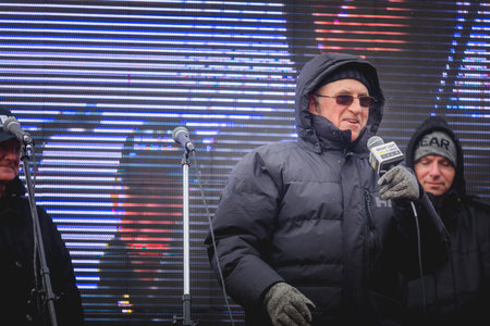 Ottawa, Ontario, Canada - February 12, 2022. Brian Peckford Speech about  Charter of Rights during Freedom Convoy Protest in Ottawa.のeditorial素材