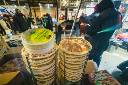 Ottawa, Ontario, Canada - February 12, 2022. Pizza and Party in the Street during Freedom Convoy Protest in Ottawa.のeditorial素材