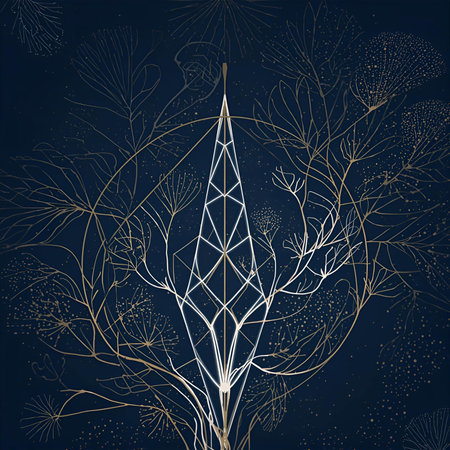 Vector illustration of a tree on a dark blue background. Line art.の素材