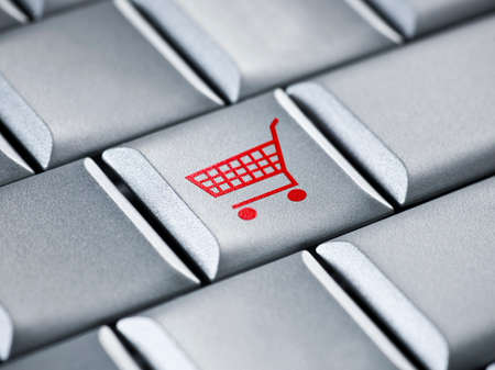 Shop cart checkout idea on a computer laptop keyboardの写真素材