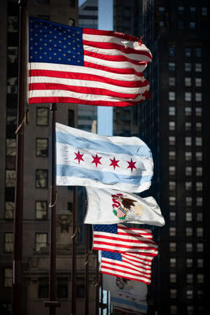 Municipal flag of the city of Chicago and Illinois USAの写真素材