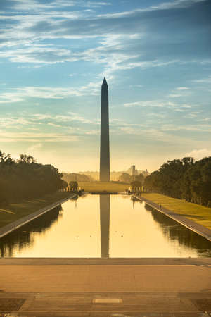 Washington DC Monument and the US Capitol Building across the reflecting pool from the Lincoln...