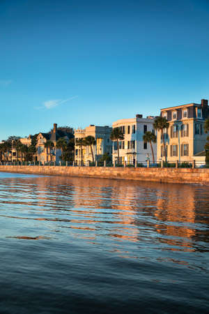 Charleston South Carolina row of old historic federal style houses on Battery Street USAの写真素材