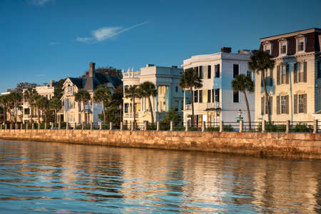Charleston South Carolina row of old historic federal style houses on Battery Street USAの写真素材
