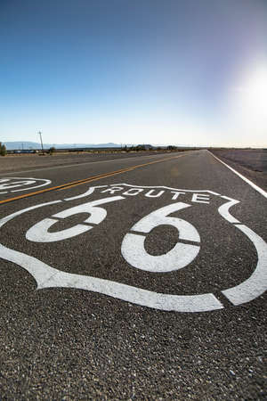 Historic road marker on the trail of Route 66 in California USAの写真素材