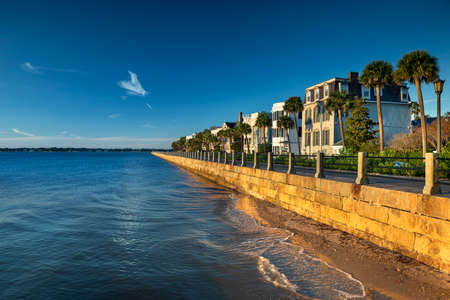 Charleston South Carolina row of old historic federal style houses on Battery Street USAの写真素材