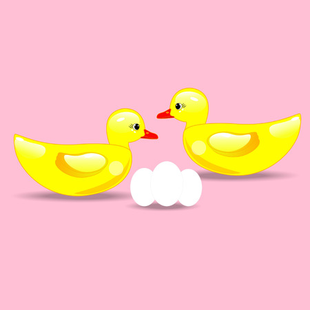 Duck and eggs on pink backgroundのイラスト素材
