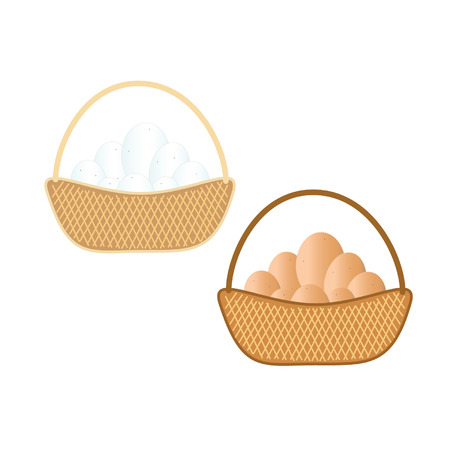 Illustration of a basket with eggs on a gray backgroundのイラスト素材