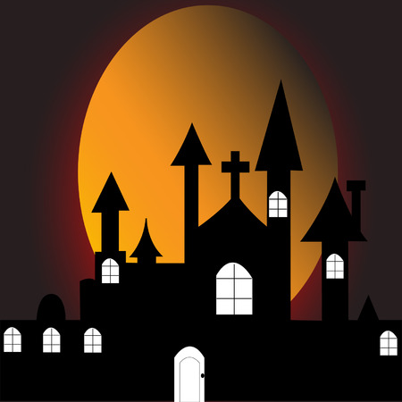 halloween with haunted house on full moonのイラスト素材