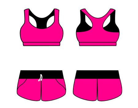 Vector illustration of women's sport underwear. Bra and shorts. Front and back viewsのイラスト素材