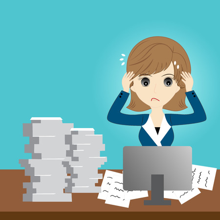Busy business woman with too much workloadのイラスト素材
