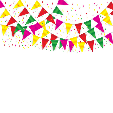 Celebrate banner. party flags with confetti on white backgroundのイラスト素材