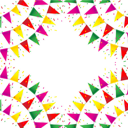 Celebrate banner. party flags with confetti on white backgroundのイラスト素材