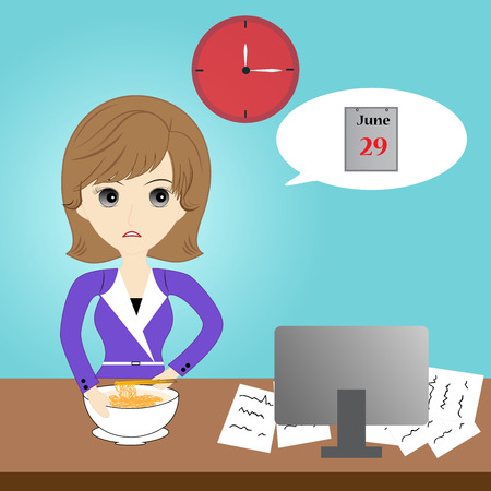 Business woman eating in the officeのイラスト素材