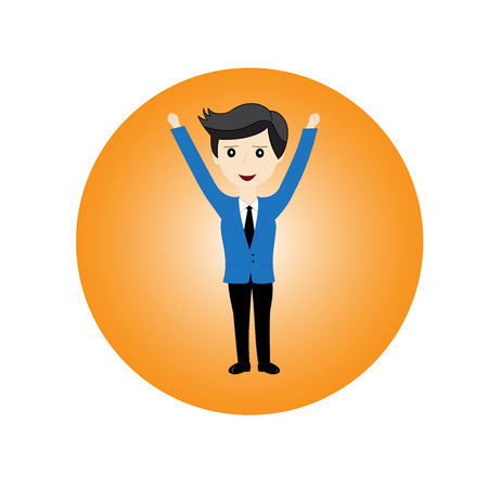 Businessman feel happy with arms up on white backgroundのイラスト素材