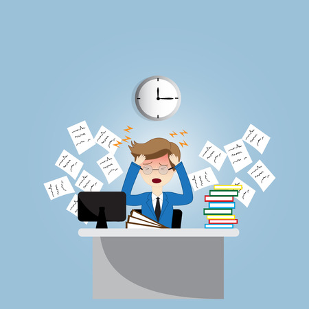 Overworked businessman is under stress with headacheのイラスト素材