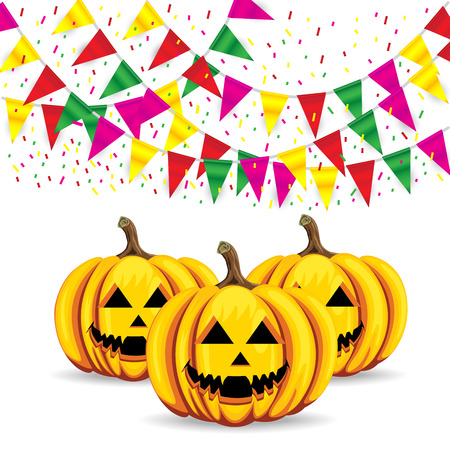 Celebrate banner party flags with pumpkins halloween on white backgroundのイラスト素材