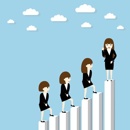 Businesswoman walking and standing on a growing graphのイラスト素材