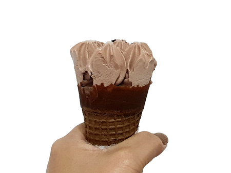 Chocolate ice cream cone isolated on white backgroundの写真素材