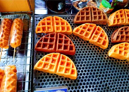 Breakfast: Toast, waffles in the street food market.の写真素材