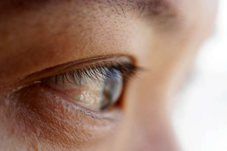 Close up of Asian woman right eye without makeup