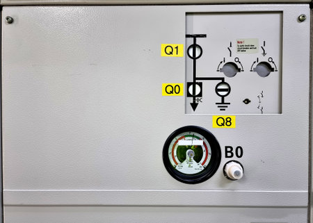 MV Gas-Insulated Switchgear (GIS), Operating mechanism part, DS, and CB position indicator are closedの写真素材