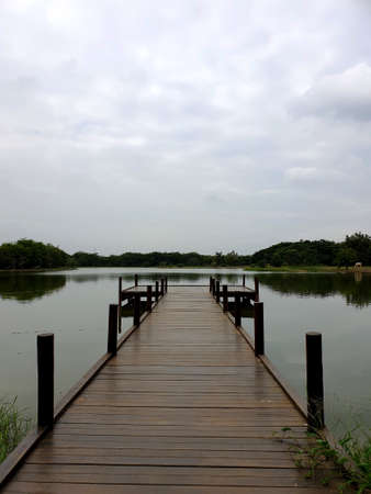 Lake landing at lake view in dim weather.の写真素材