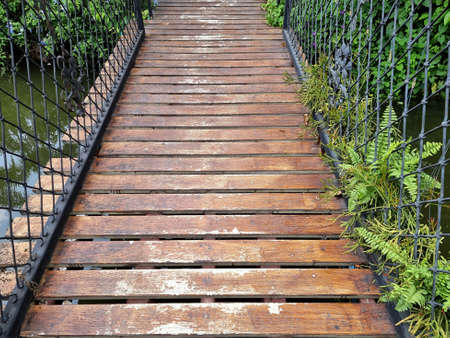 Wooden bridge in the garden.