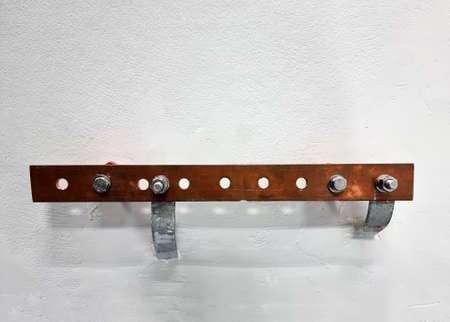 Copper earthing bus bar of switchgear building in electrical substationの写真素材