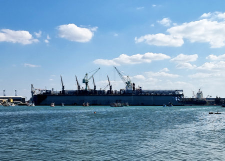 Landscape of the shipyard near the seashore.