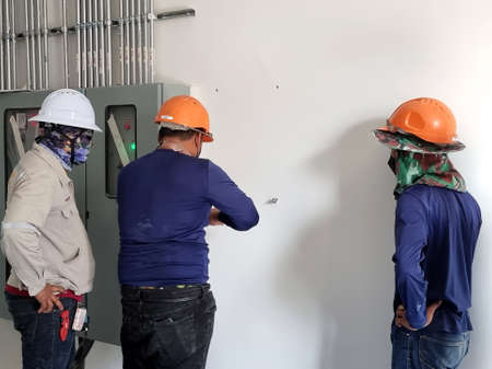 After drilled on the wall by technicien before electrical control box installation.