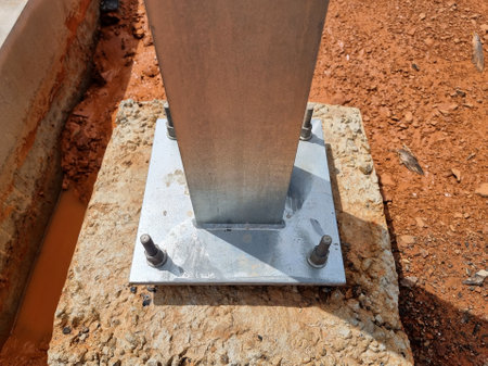 Substation Construction: Base Plate connection steel structure for 115kV electrical equipment in the switchyard.の写真素材