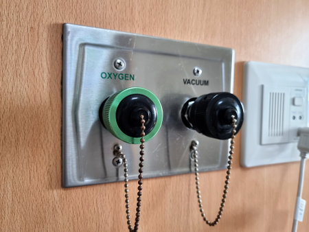 Medical oxygen and vacuum port installation at the wall of the hospital roomの写真素材