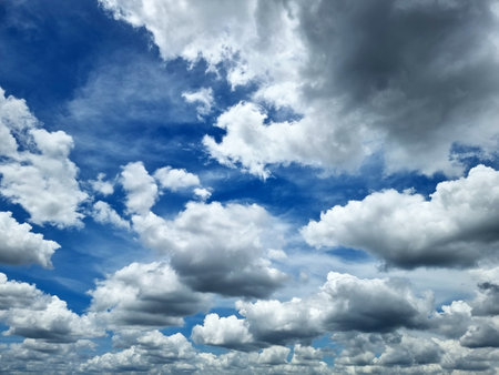 The perspective of nimbus clouds in the blue sky backgroundsの写真素材