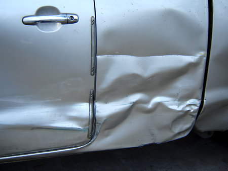 The car body condition of the left side-impact collision after the accidentの写真素材
